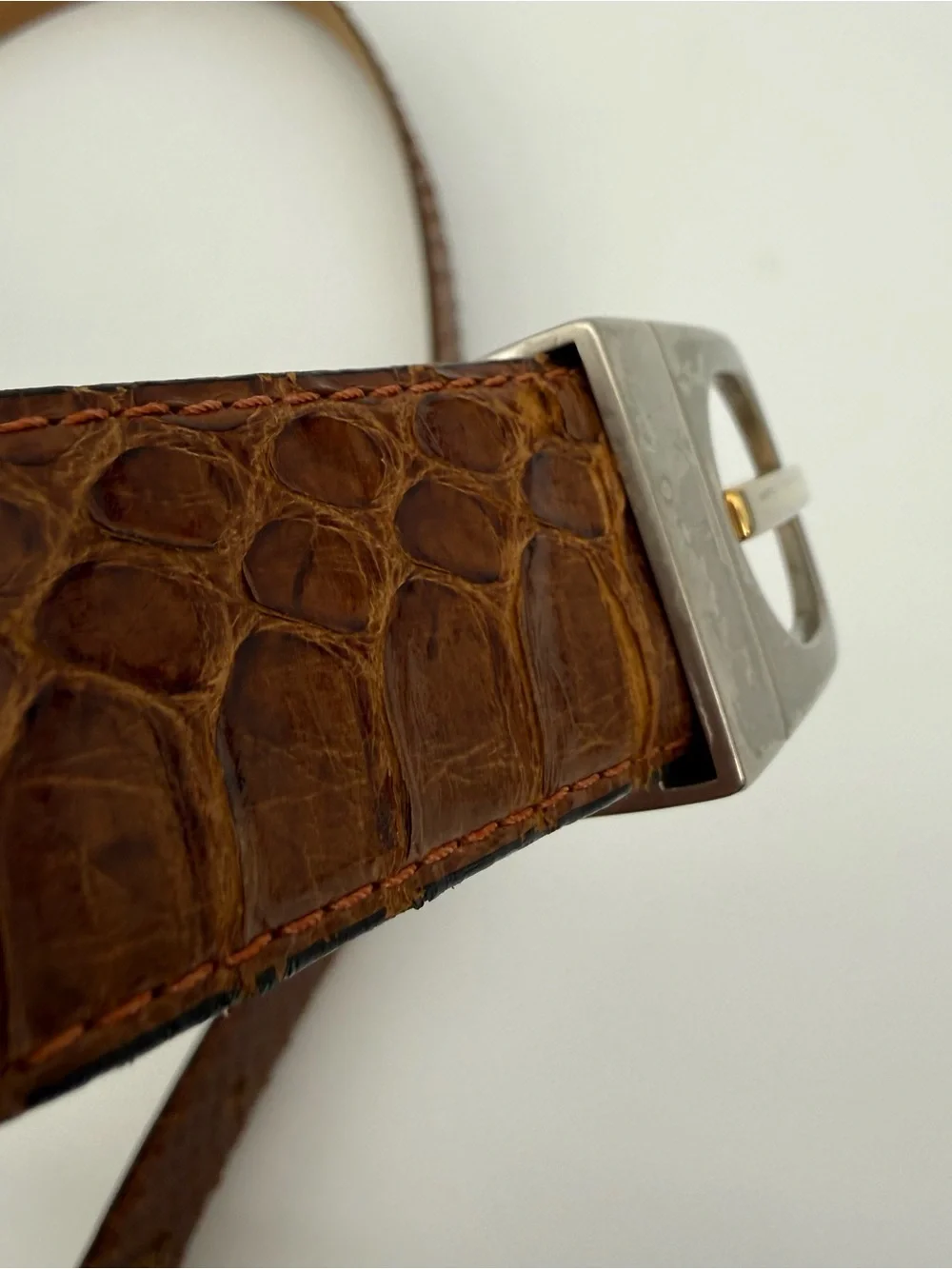 Christopher Roberts Mens Snakeskin Leather Belt Size 38 Silver Tone Hardware Vtg
